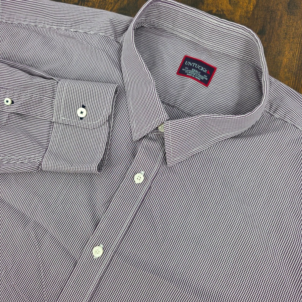 UNTUCKit Button Down Shirt Mens XXXLC Purple Gingham Micro Check Long Sleeve